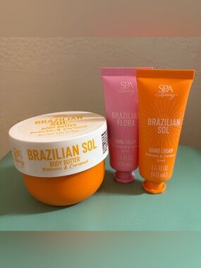 Brazilian Sol Pistachio & Caramel Body Butter and Hand Cream Set - Orange & Pink